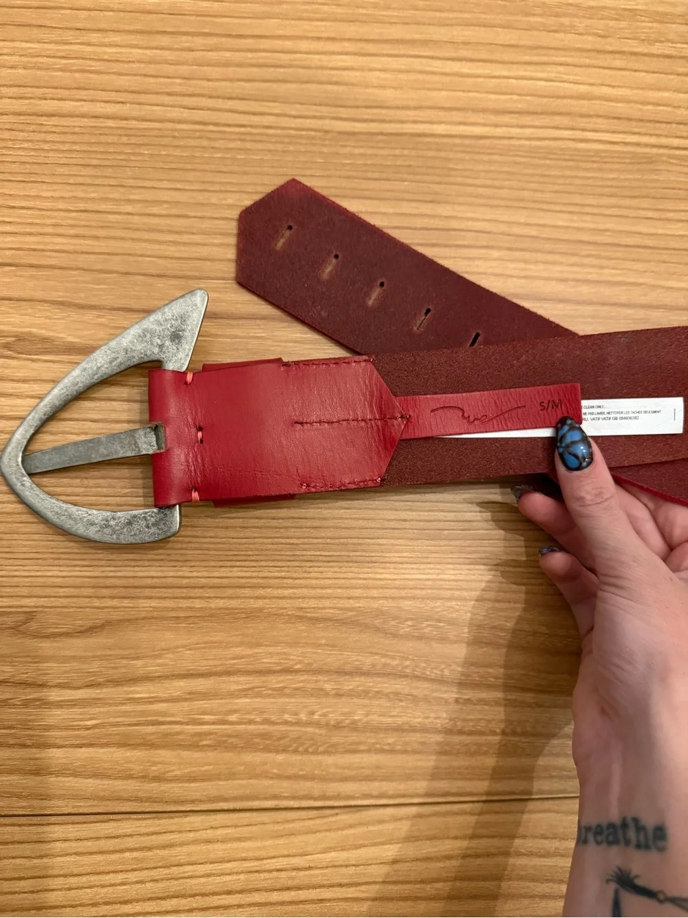 Free People Denver Red Women’s Belt with Brushed Silver Buckle